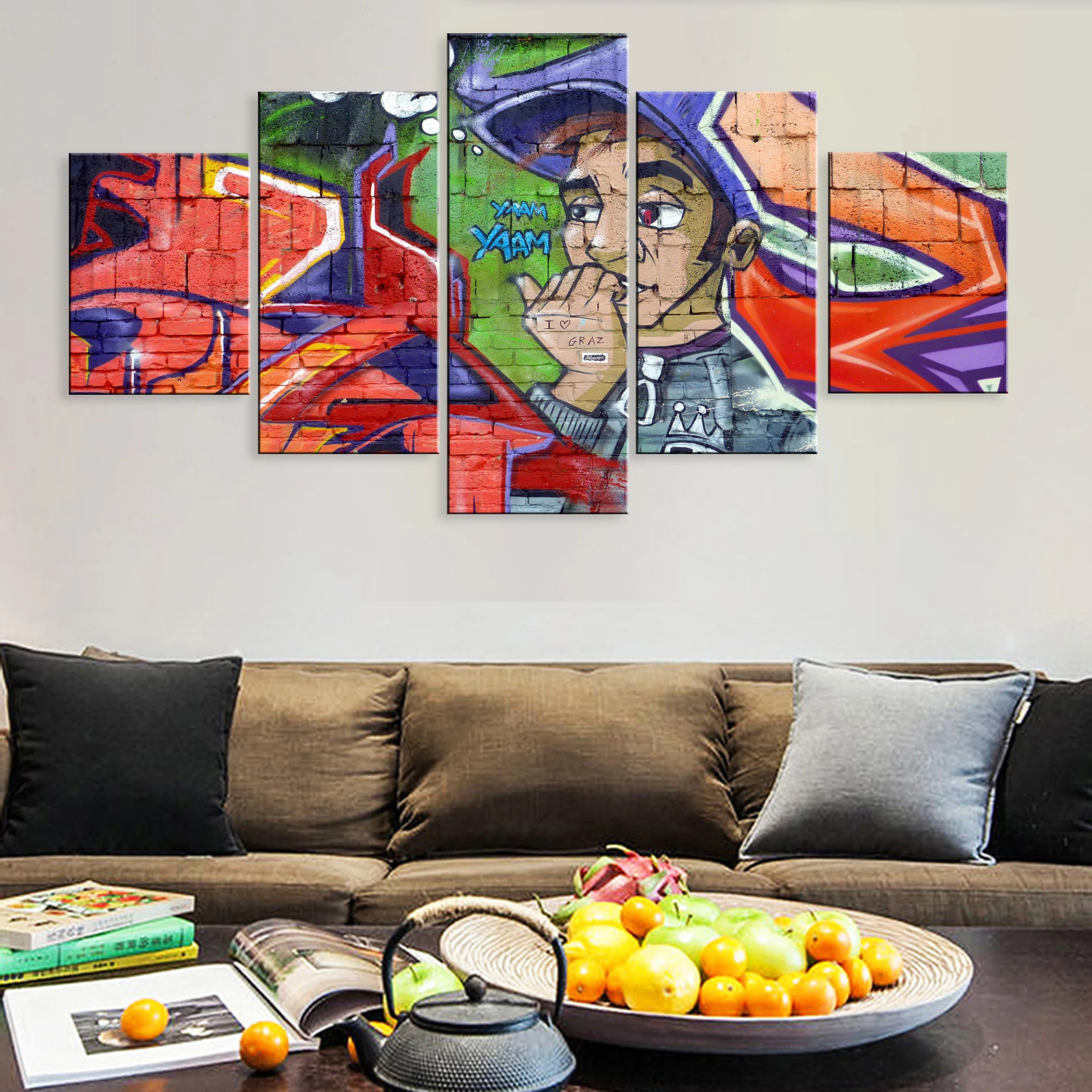 

Hd Printed 5 Pieces Modular Canvas For Living Room Home Decor Framework Street Art Graffiti Abstract