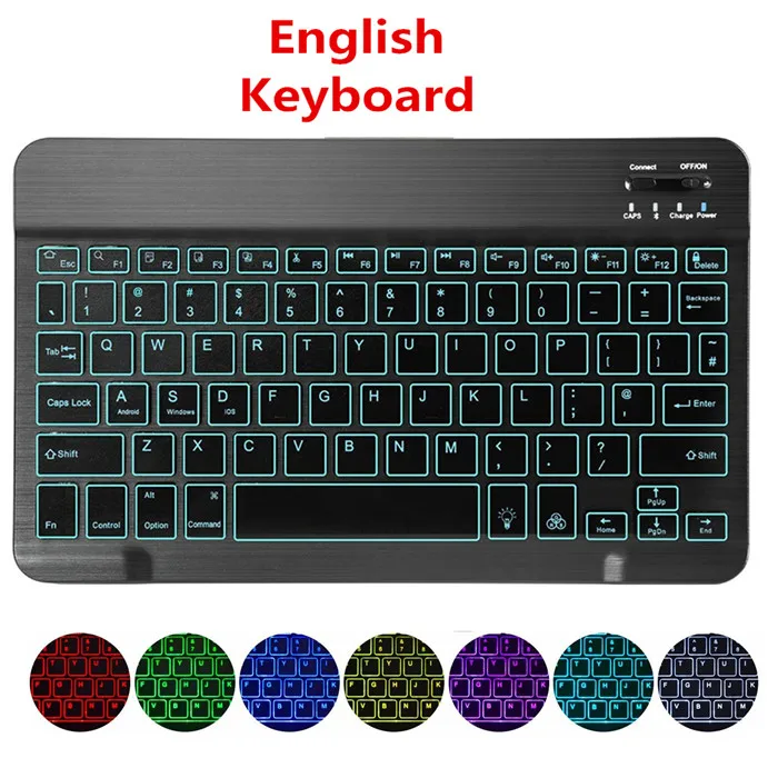 black Backlit Ультра тонкий 7 цветов светодиодный подсветка Беспроводная русская/испанская/Арабская Bluetooth клавиатура для iPad mini 7,9 дюймов клавиатура - Цвет: black Backlit