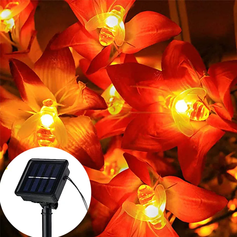 

Solar String Lights Bee Shape LED Outdoor Waterproof Garland Lamp for Street Garden Fence Christmas Holiday Decor Solar Powered