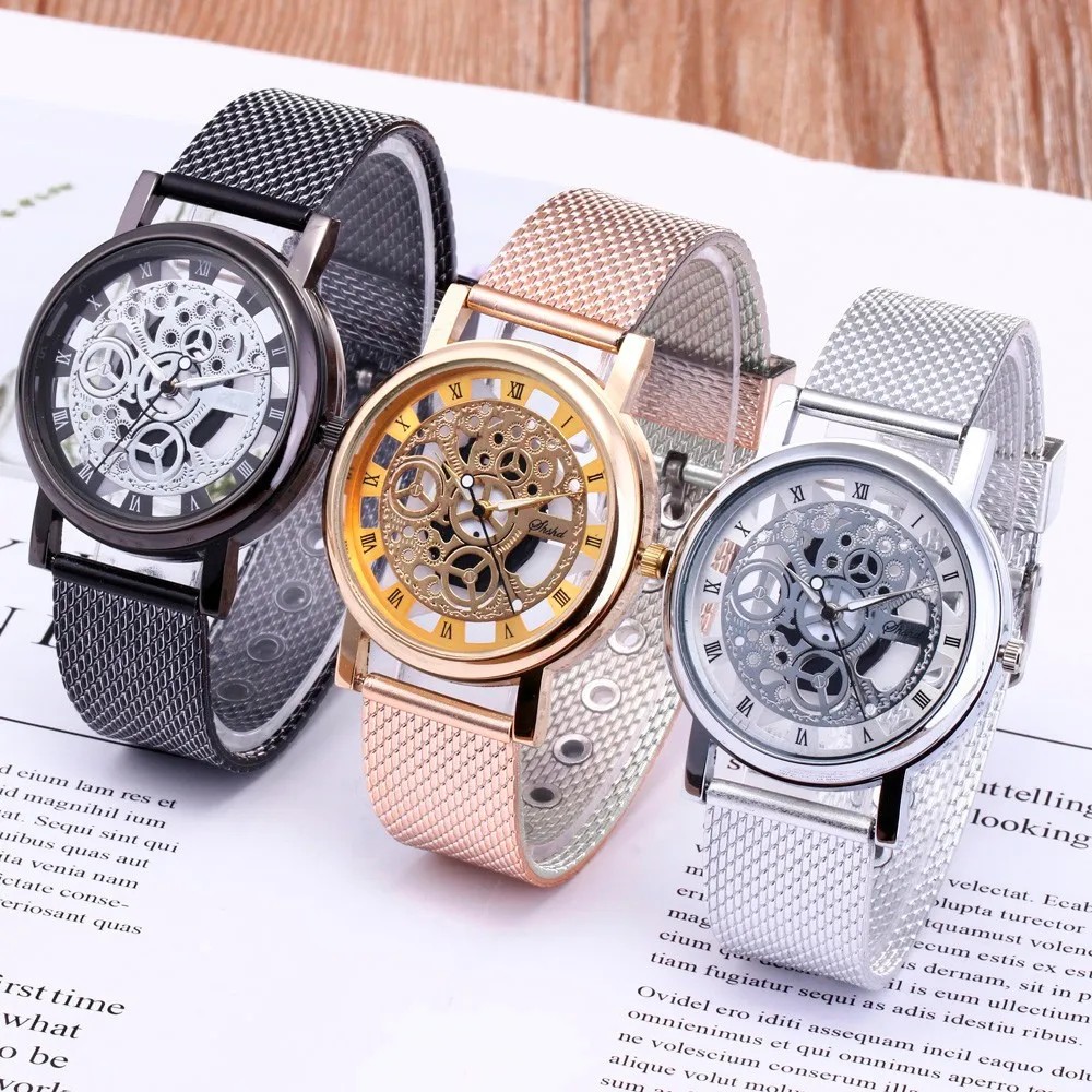 

Watch for men Luxury casual fashion brand Stainless Steel Quartz Military Sport Hollow out Band Dial Wrist Watch reloj hombre f3