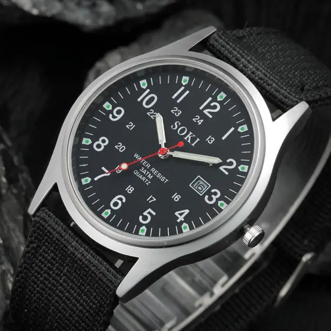 

2021 Military Men's Date Canvas Band Stainless Steel Sport Quartz Wrist Watch Men Watch Waterproof Relogio Masculino Reloj