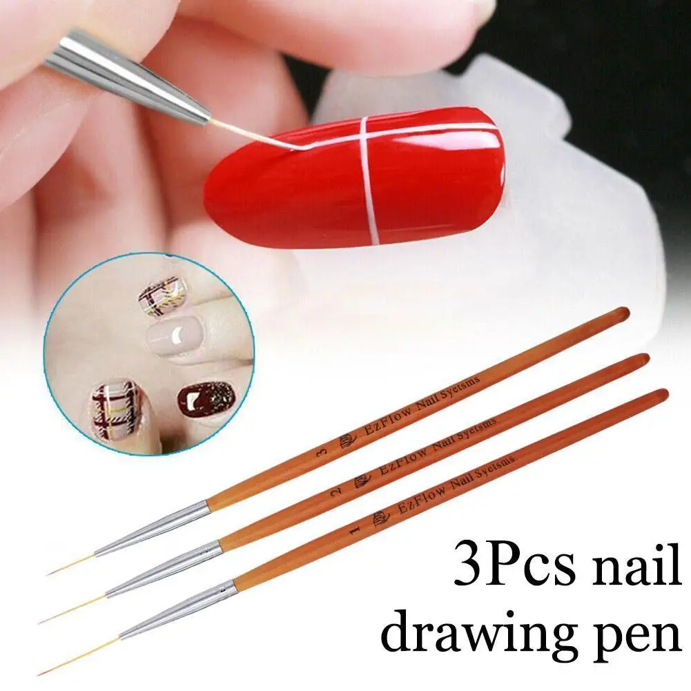 

15/20/25mm 3pcs/set Nail Art Brush Wooden Handle French Lines Stripe Flower Painting Drawing Liner Pen Manicure Tool