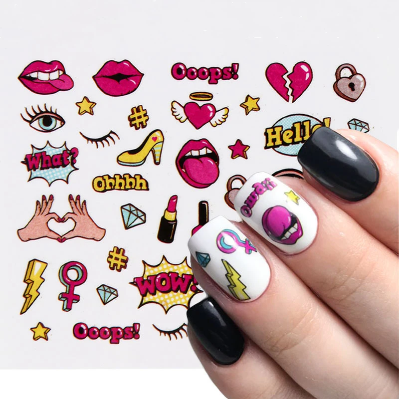 2 Pcs/lot Summer Partten Nail Art Sticker Water Decals Lovely Cartoon Food Nail Wraps Slider For Nail Art Tattoo Decoration