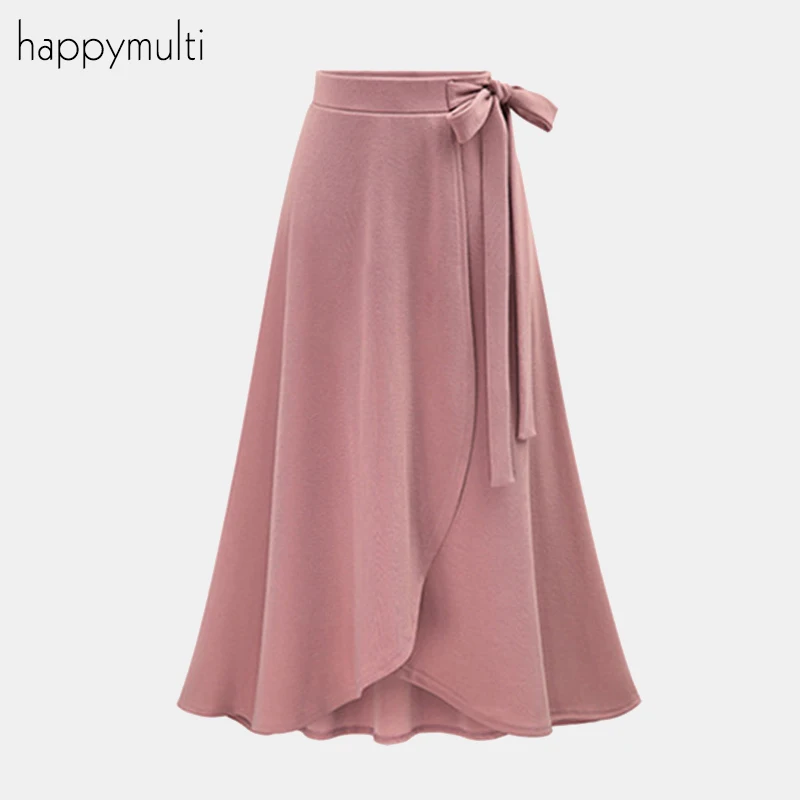 Women's Skirt Happymulti Sweet Casual Solid Color Bow Mid-Calf Straight Empire Spring Autumn Long Large Size Skirts AEHQ0468 | Женская