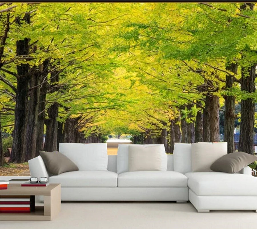 

Papel de parede Ginkgo tree-lined avenue landscape 3d wallpaper,living room tv wall bedroom wall papers home decor mural