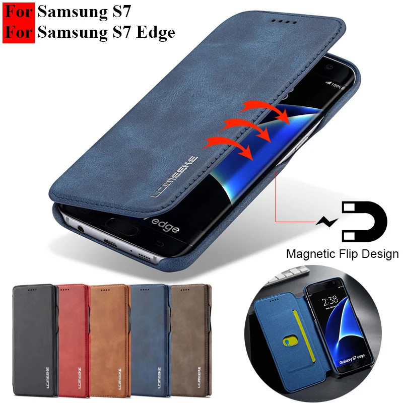 Чехол-книжка для Samsung Galaxy S7 Edge кожаный с отделением-бумажником - купить по