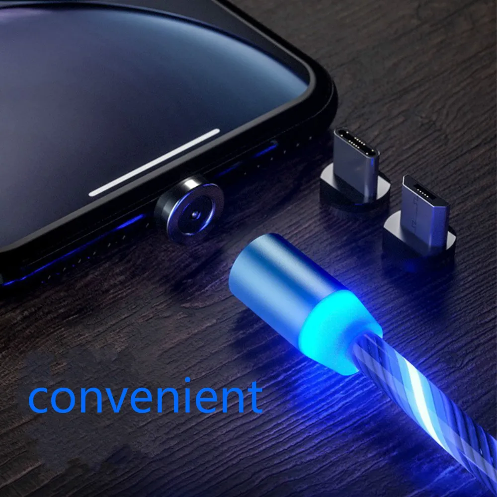 

Magnetic charging Mobile Phone Cable Flow Luminous Lighting cord charger Wire for Samaung LED Micro USB Type C for iphone