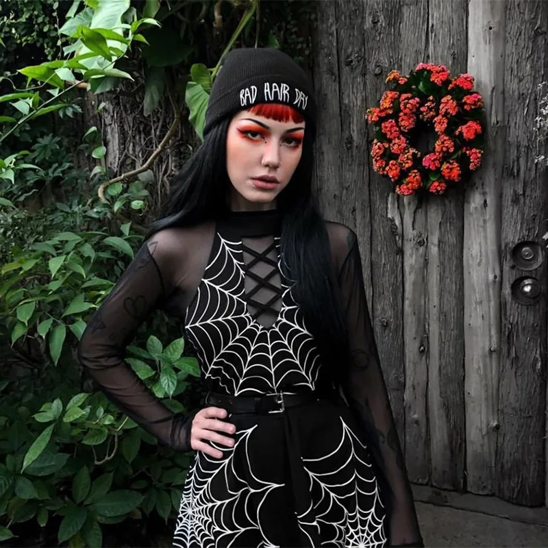 Женское облегающее мини-платье Goth черное платье без рукавов с принтом в виде