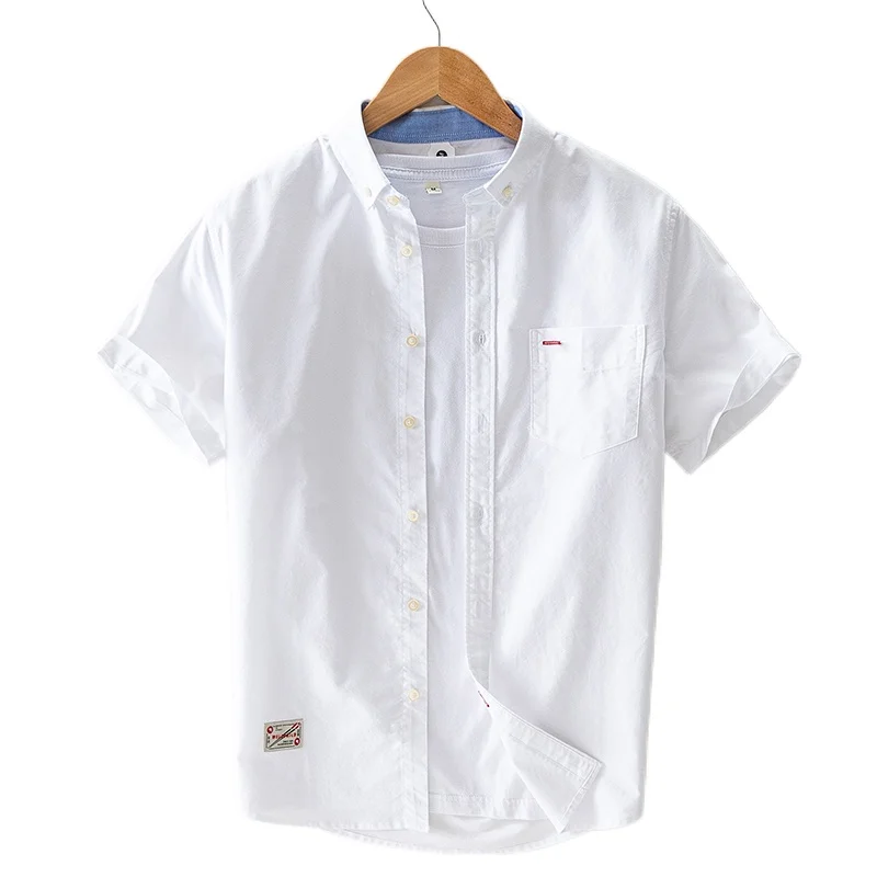 

Summer Short Sleeve Shirts for Men 100% Cotton Fashion Tops Male Casual Turn-down Collar Oversized 4XL White Korean Clothes