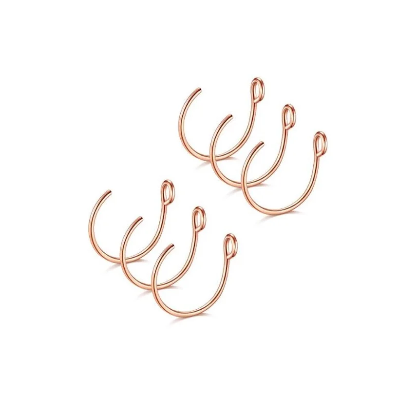 Rosegold 6 шт Поддельные Нос кольцо, 20 г поддельные пирсинг ювелирные изделия 8 мм поддельные нос кольцо обруч для искусственного губ перегородка кольцо в нос набор - Окраска металла: Rosegold