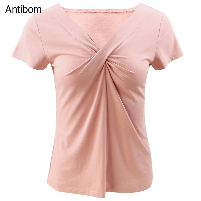 

Antibom Yoga Shirt Women V-neck Short Short Sleeves Spring & Summer Sportswear Thin Fabric Breathable Quick Dry Workout Running