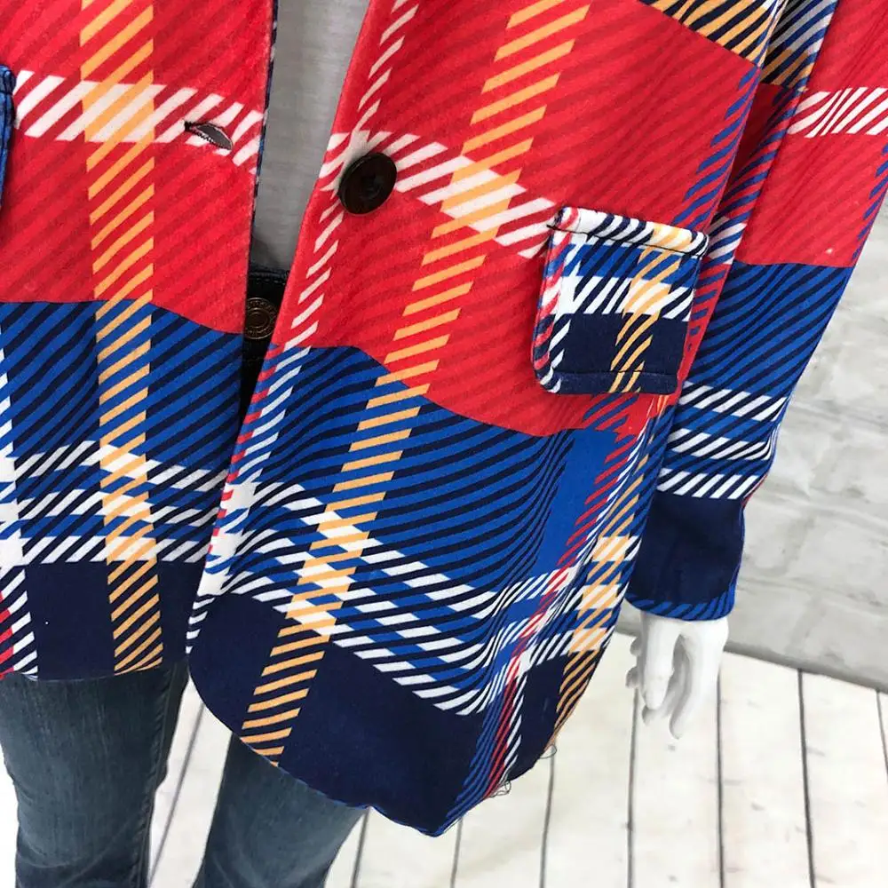 

Blazer Mujer 2019 Women Autumn Plus Size Plaid Open Front Long Sleeve Notched Casual Office Overwear Blazer Mujer Elegante
