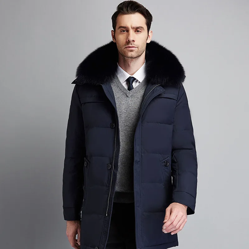 

2021 New Long Thicken Warm Men Winter Parkas Real Fur Collar Hooded Winter Jacke Männer Lange