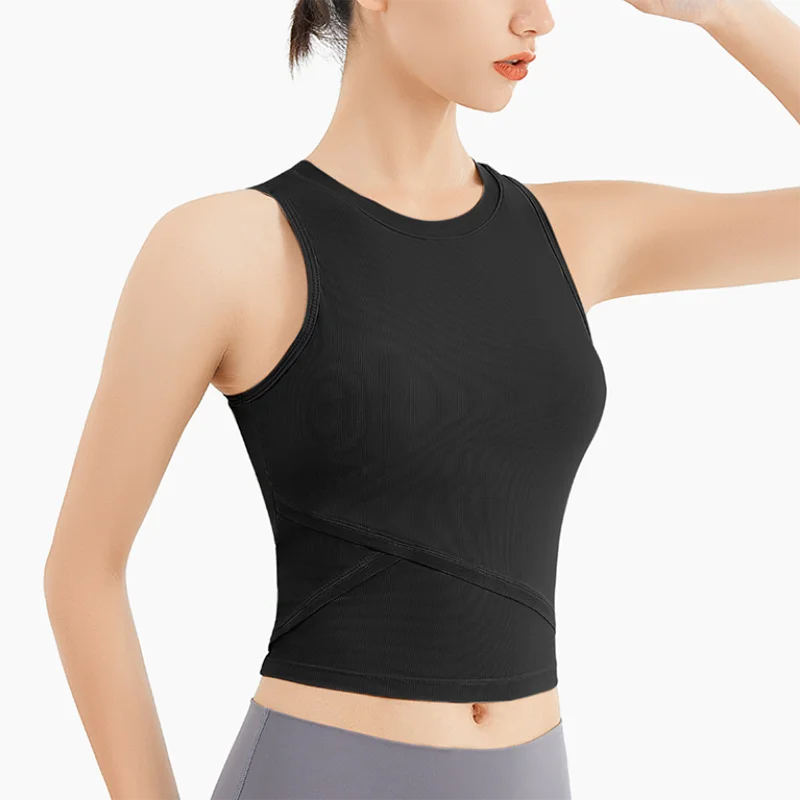 

New Women Yoga Vest Skin-Friendly Breathable Sleeveless Sports T-Shirt Crop Tops Fitness Top With Chest Pads