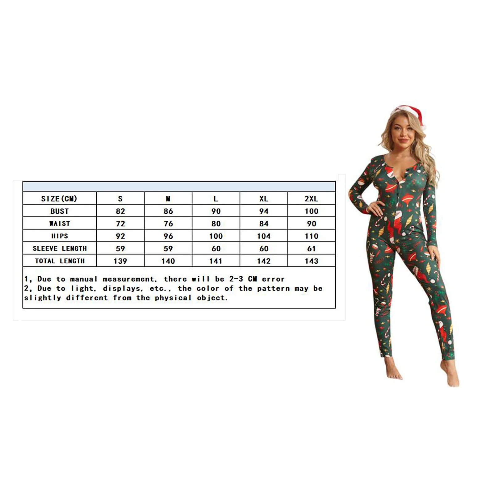 

2020 Christmas Clothes Women's Cute Cartoon Printed Homewear Jumpsuits Buttons V Neck Long Sleeve One Piece Sleepwear Pajamas