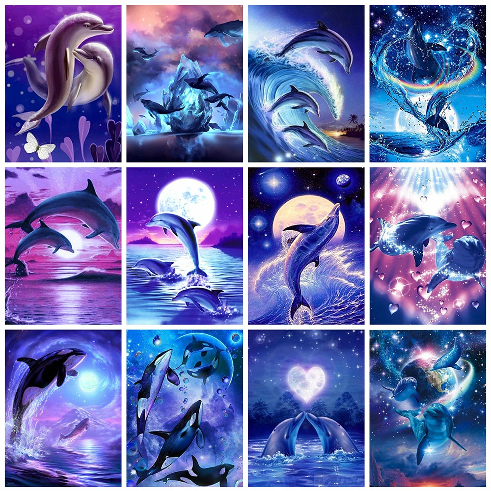 

Cartoon Dolphin Diy Diamond Painting Kid Room Decoation Wall Pictures Embroidery Cross Stitch Animals Rhinestone Mosaic Art