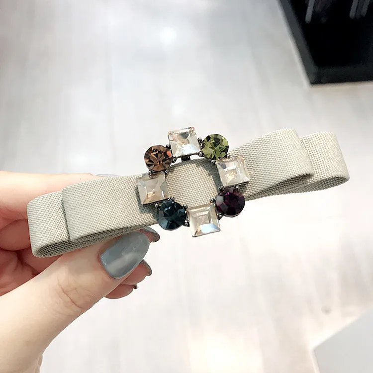 Khaki Green Корейский простой конский хвост держатель головной убор девушка лук Кристалл Стразы заколки для волос для женщин модные шпильки аксессуары для волос - Цвет: Khaki Green