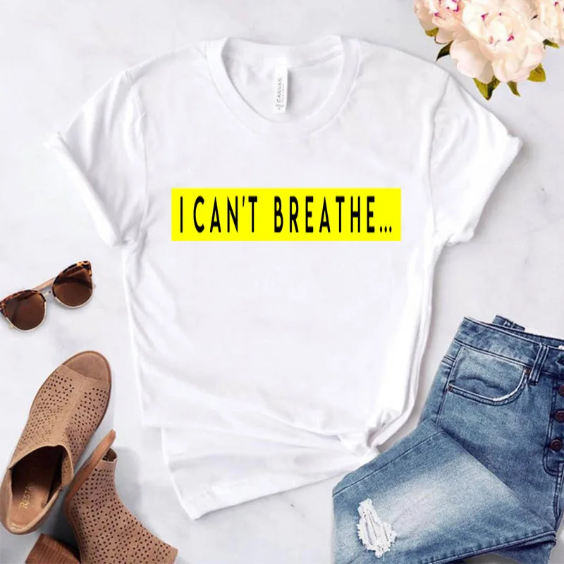 

I Can Not Breathe Printed Round Neck Short Sleeve Graphic Tees Women Streetwear Womens Clothing