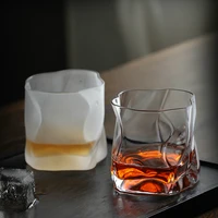 japanese style creative irregular design crystal frosted whiskey glass gold edge folds whisky tumbler chivas brandy snifters cup