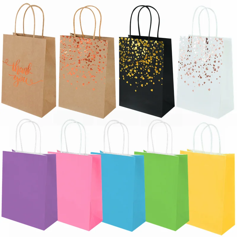 

6pcs Kraft Paper Bags with Handles 21x15x8cm Wedding Gift Bag Birthday Festival Party Favor Treat Gift Packaging Handbag Supplie