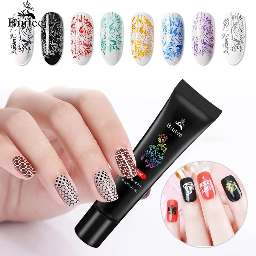 

BIUTEE 12 Color8ML Varnish Nail Gel Polish Stamping Gel Black White UV LED Printing Stamping Nail Art Gel For DIY Manicure Decor