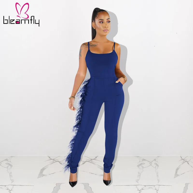 Сексуальные облегающие комбинезоны с кисточками и перьями 2019 без рукавов