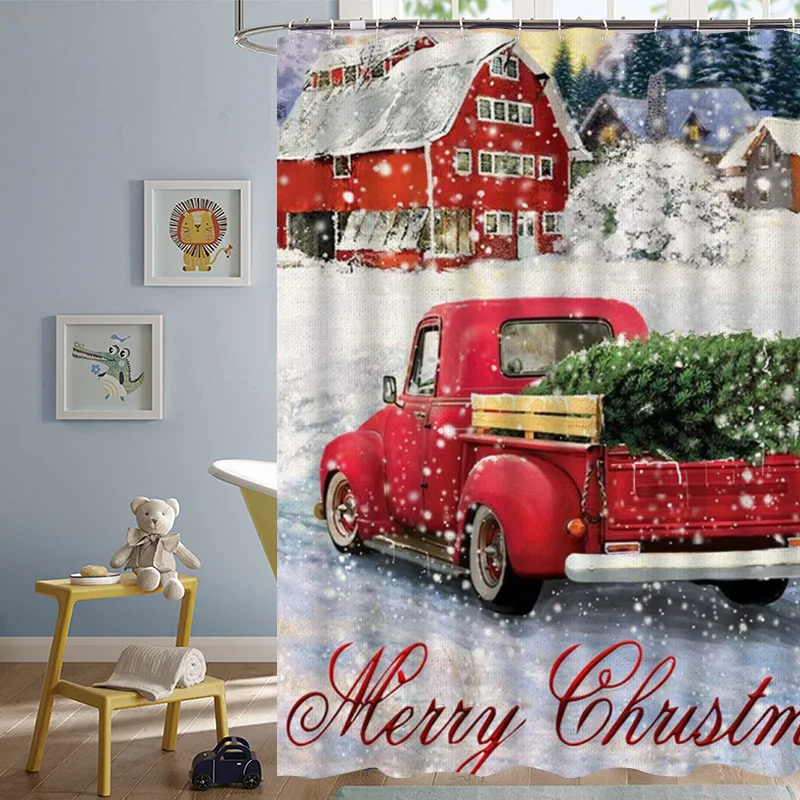Рождественская занавеска для душа загородный красный грузовик рандомные