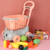 children cecile handcart simulation supermarket hand trolley mini shopping cart creative push car kid toy fruit food basket gift