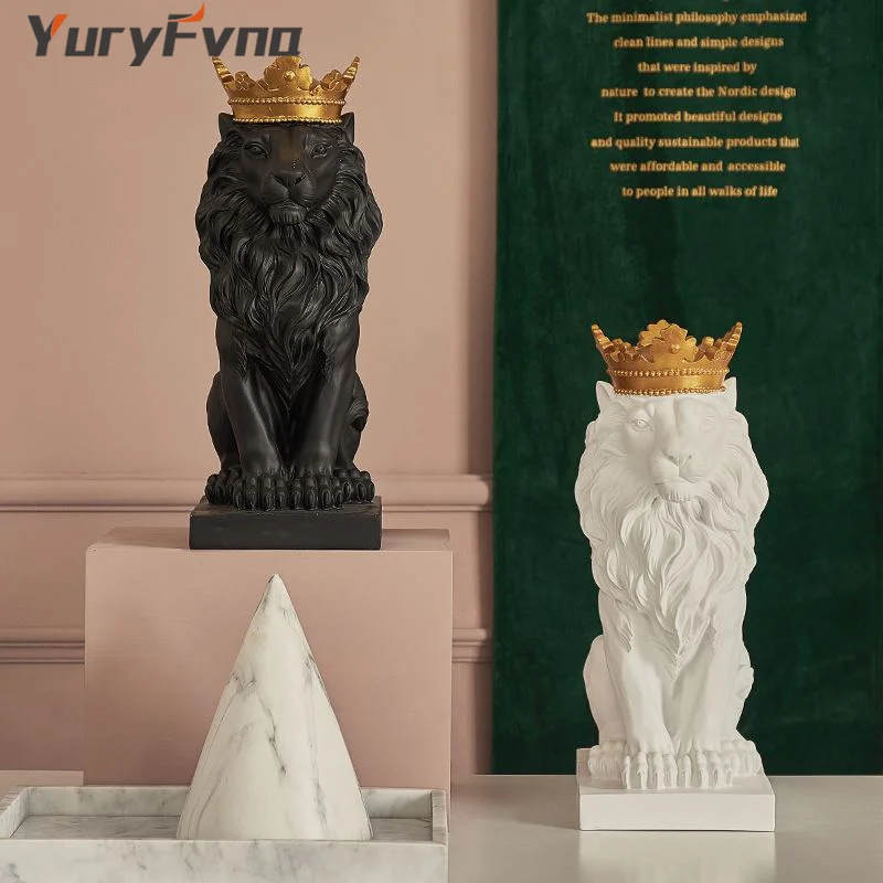 YuryFvna статуя льва из смолы, статуя короля леса, фигурка льва, скульптура животного, домашний офис, украшение для рабочего стола, большое новоселье G