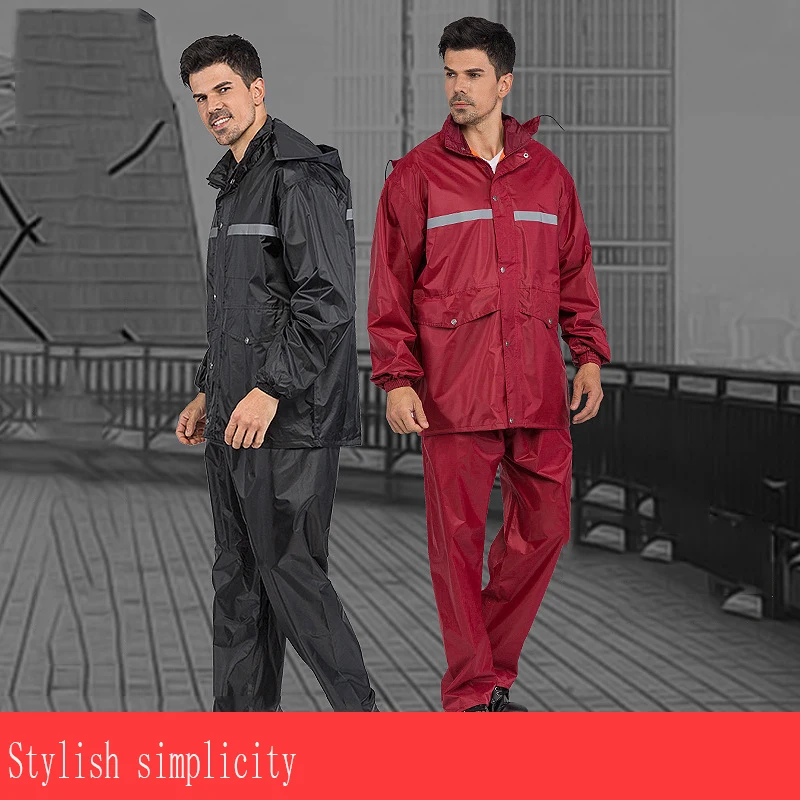 

New fashion raincoat rain pants suit outdoor adult labor insurance reflective strip raincoat thickened split riding raincoat