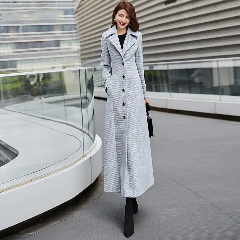 

Зимнее женское пальто, теплые пальто, облегающая женская утепленная куртка 2021, длинное шерстяное пальто с лацканами, однобортные Новые паль...