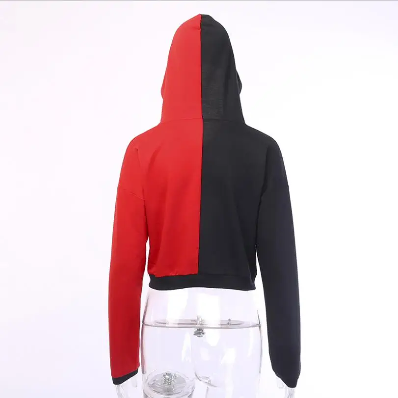 

Hit color short sweatshirt female ins fashion high waist exposed umbilical hooded machine long-sleeved tops F1263