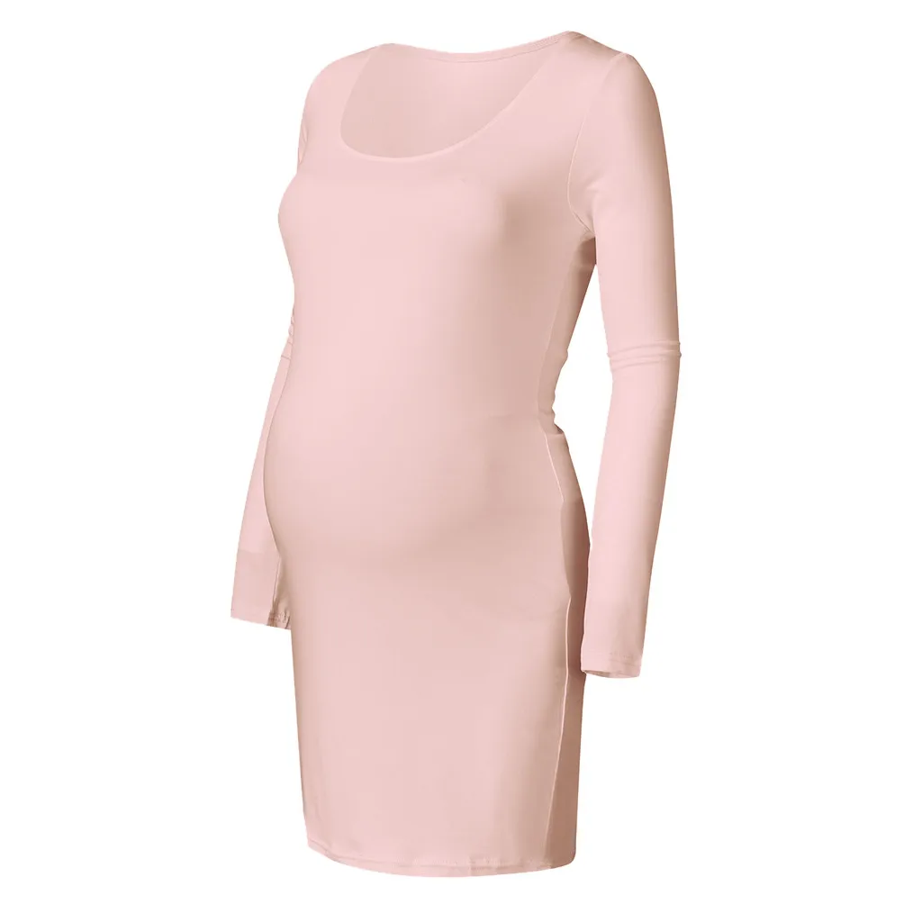 Женское платье для беременных с длинным рукавом однотонное осенние платья