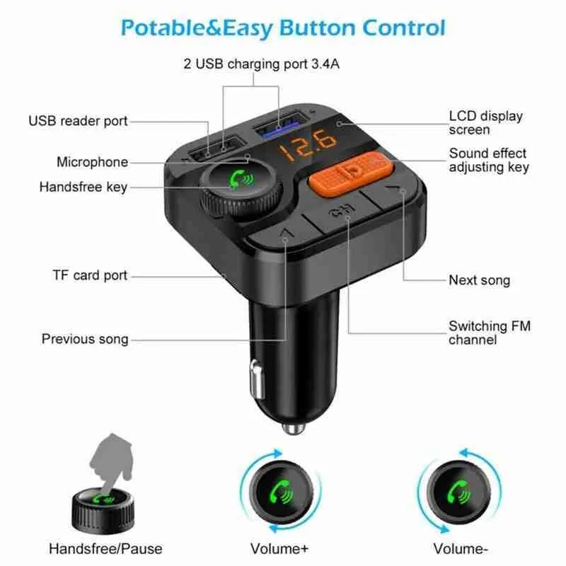 

Bluetooth FM Transmitter Car MP3 Player Audio Receiver Adapter Dual USB Fast Charger Bluetooth Hands-free Car Kit FM Modulator
