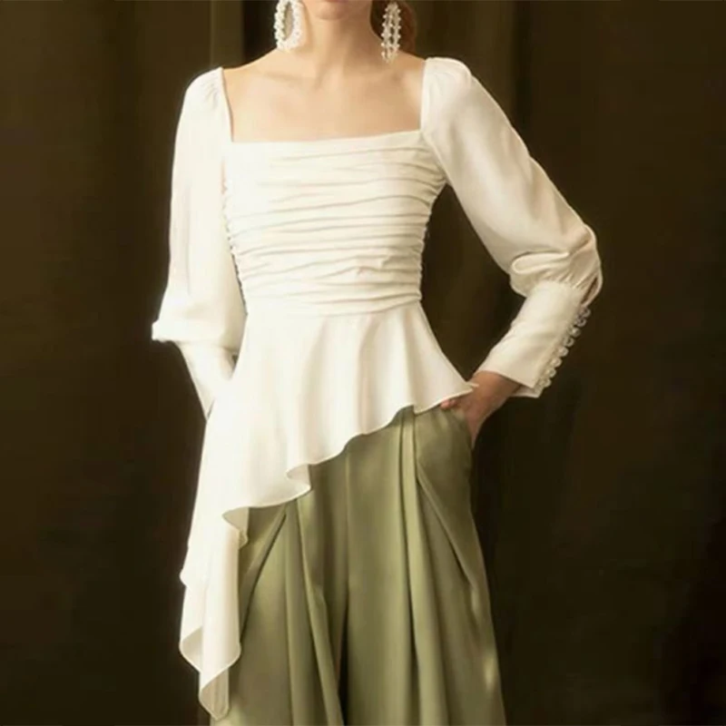 Женская шифоновая блузка ZA белая плиссированная Повседневная Блузка с открытой