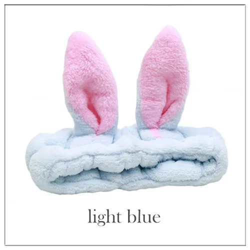 Light blue Мягкая Милая повязка на голову с кошачьими ушками из кораллового флиса для женщин, маска для макияжа лица, повязка для мытья лица, повязка на голову, аксессуары для волос для девочек - Цвет: Light blue