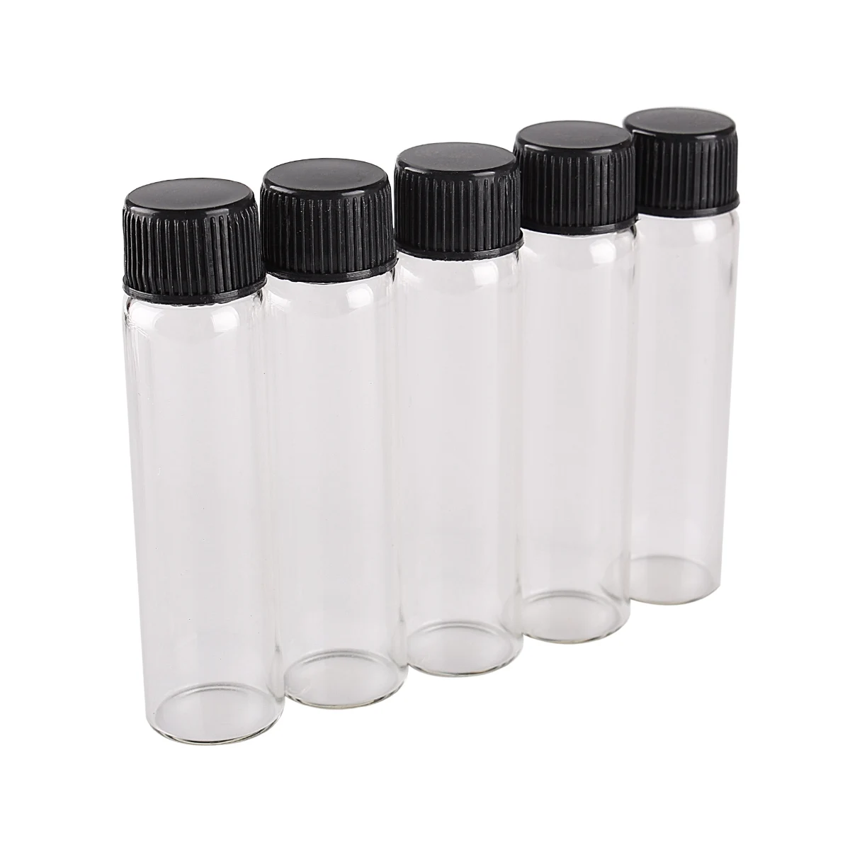 200pcs 6ml 16*60mm Clear Glass Bottles with Black Plastic Lids Mini Tiny Jars Vials | Дом и сад