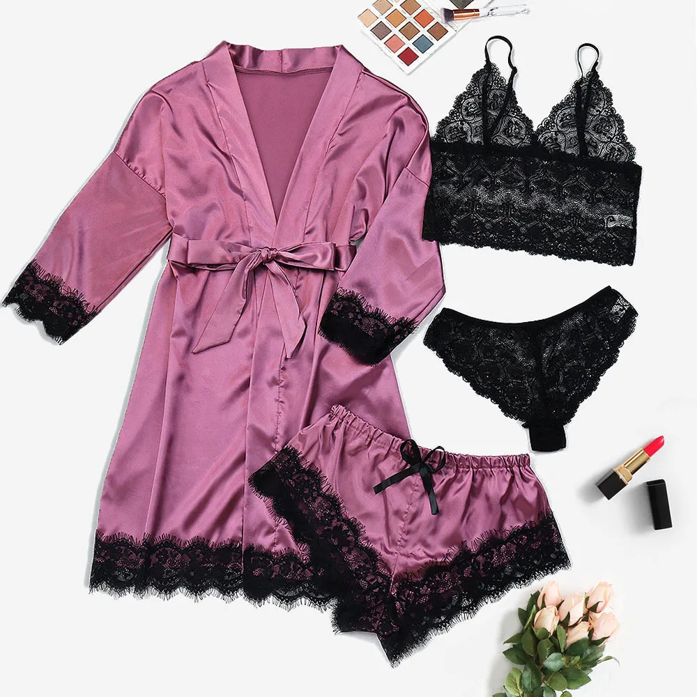 

2021 new women's multicolor pajamas suit sexy lace perspective home fun underwear two piece set women sexy two piece set