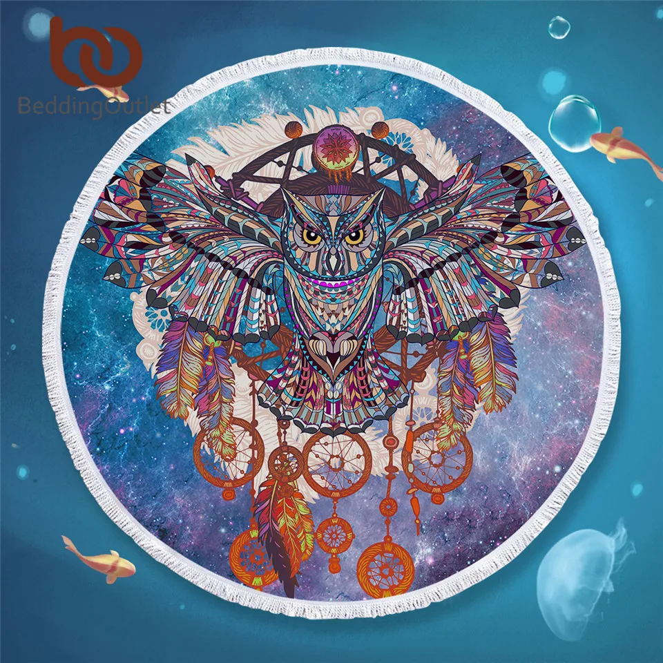 Большое круглое пляжное полотенце BeddingOutlet с кисточками для детей органическое