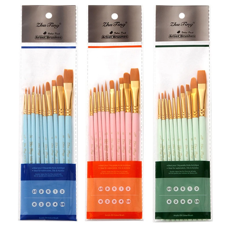 

10Pcs/set Nylon Artist Paint Brush Professional Watercolor Acrylic Wooden Handle Painting Brushes Art Supplies Stationery Suit