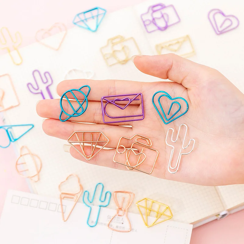 

10 pcs/pack cute Cactus star Ice Cream Mini Paper Clips Kawaii Stationery Metal Clear Binder Clips Photos Tickets Notes Letter