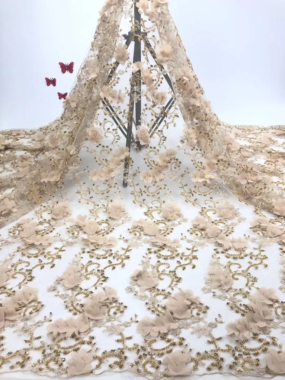 Африканская кружевная ткань 2019 Высококачественная розовая Свадебная с