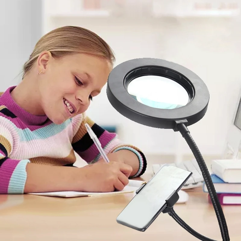 

10X Optical Glass Magnifying Lamp Metal Gooseneck Lamp with Auxiliary Folding
