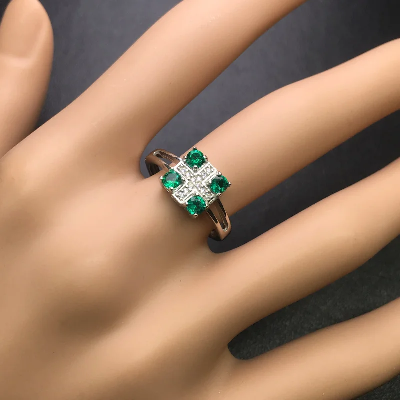 

CSJ Created Emerald adjustable ring modern stylish Real 925 Silver sterling Round 3mm Fine Jewelry for Women Gift free express