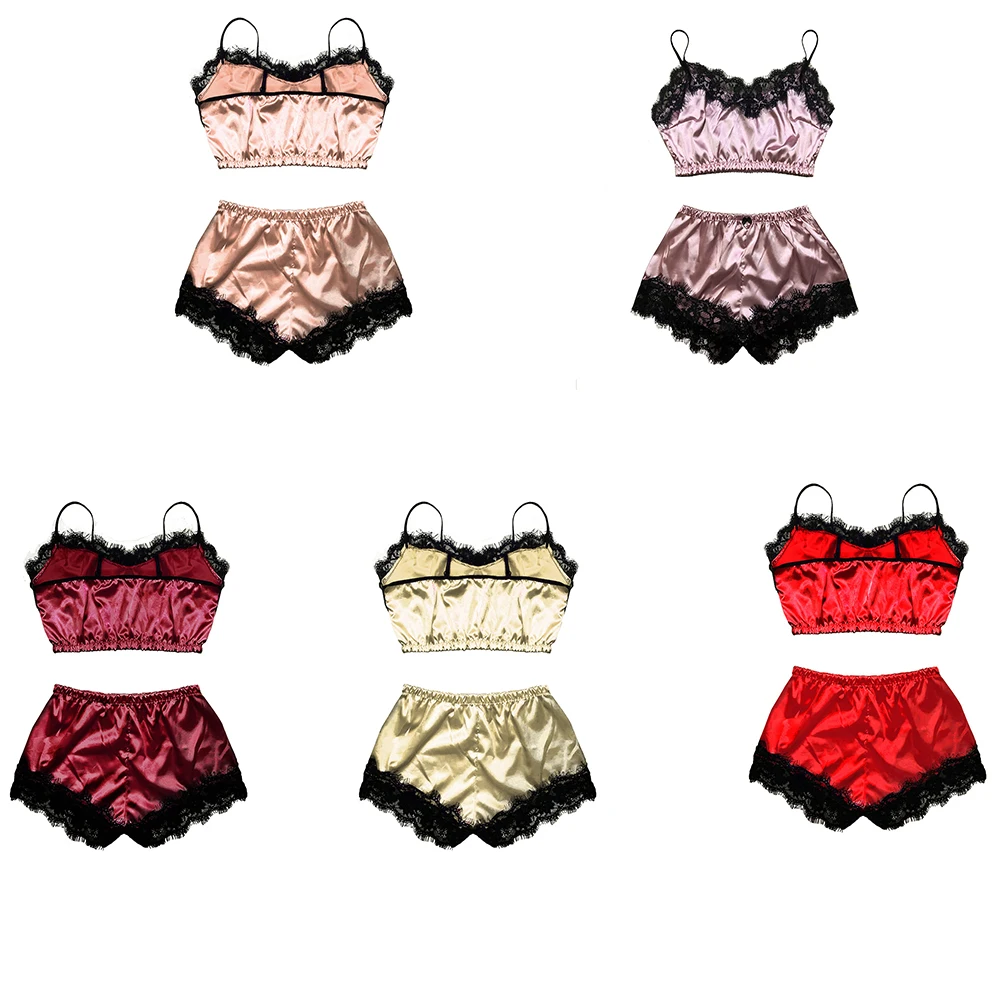 Комплект женского кружевного белья из двух предметов пикантный укороченный топ