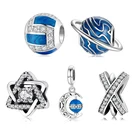 Настоящее 925 пробы серебро два треугольника-Давид Звезда Ясно CZ бусины Подвески подходят оригинальный LYNACCS Шарм Браслеты DIY ювелирных изделий