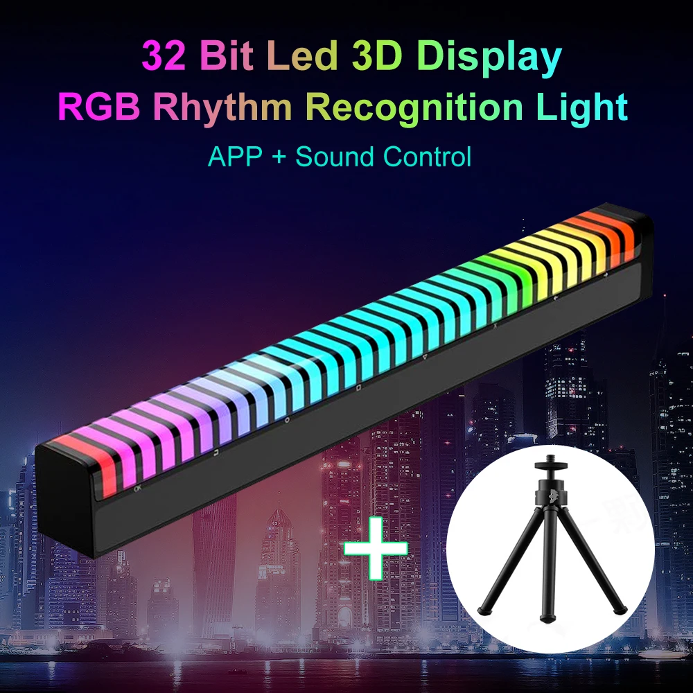 

32 Bit LED Light RGB Rhythm Recognition Light APP Sound Control 3D Pickup Lights Music Voice Activated Home Car Ambient Lamp Bar