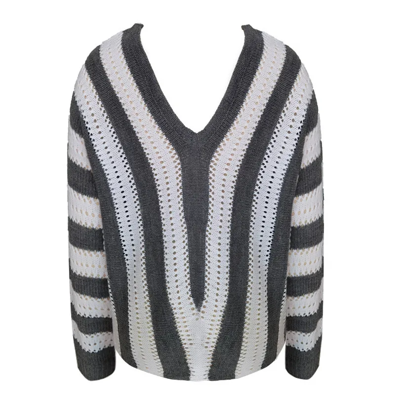 

Winter New Arrival Women Sweater 2020 Casual Striped V-neck Hollow Out Knitted Pullovers