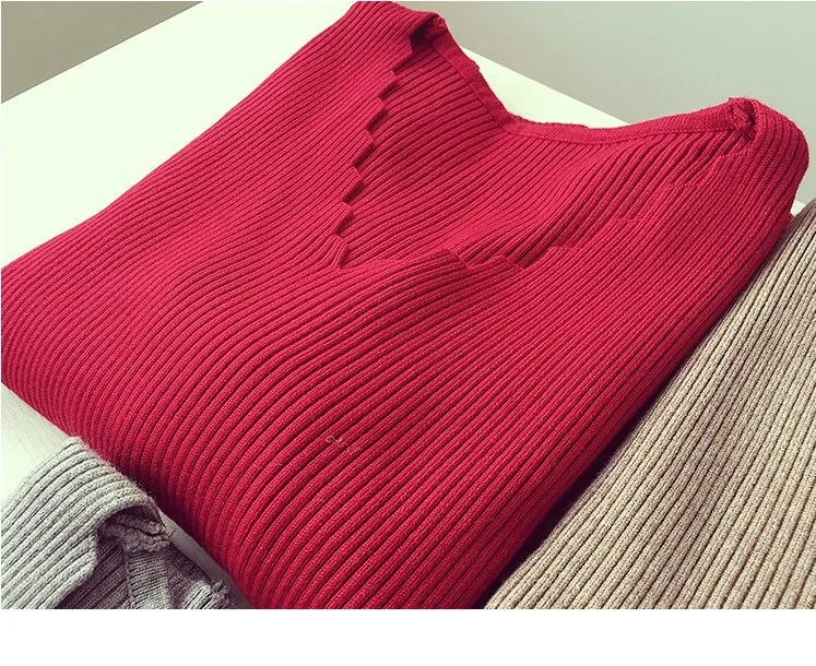 Womens Sweaters Winter Clothes Women Knitted Pullover V Neck Sweater Women Solid Slim Casual Autumn Knit Tops Ladies Jumper