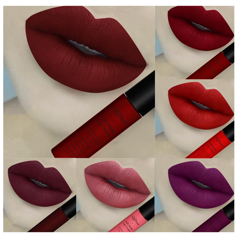 

Qibest Makeup Long Lasting Lip Gloss Waterproof Soft Matte Lipgloss Cream Nude Pigment Red Brown Matt Liquid Lipstick Make Up
